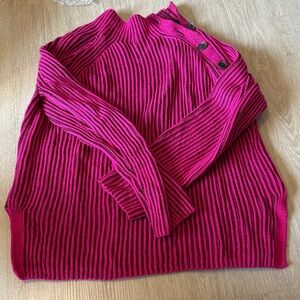 GAP Vibrant Pink and Black Ribbed Turtleneck Sweater